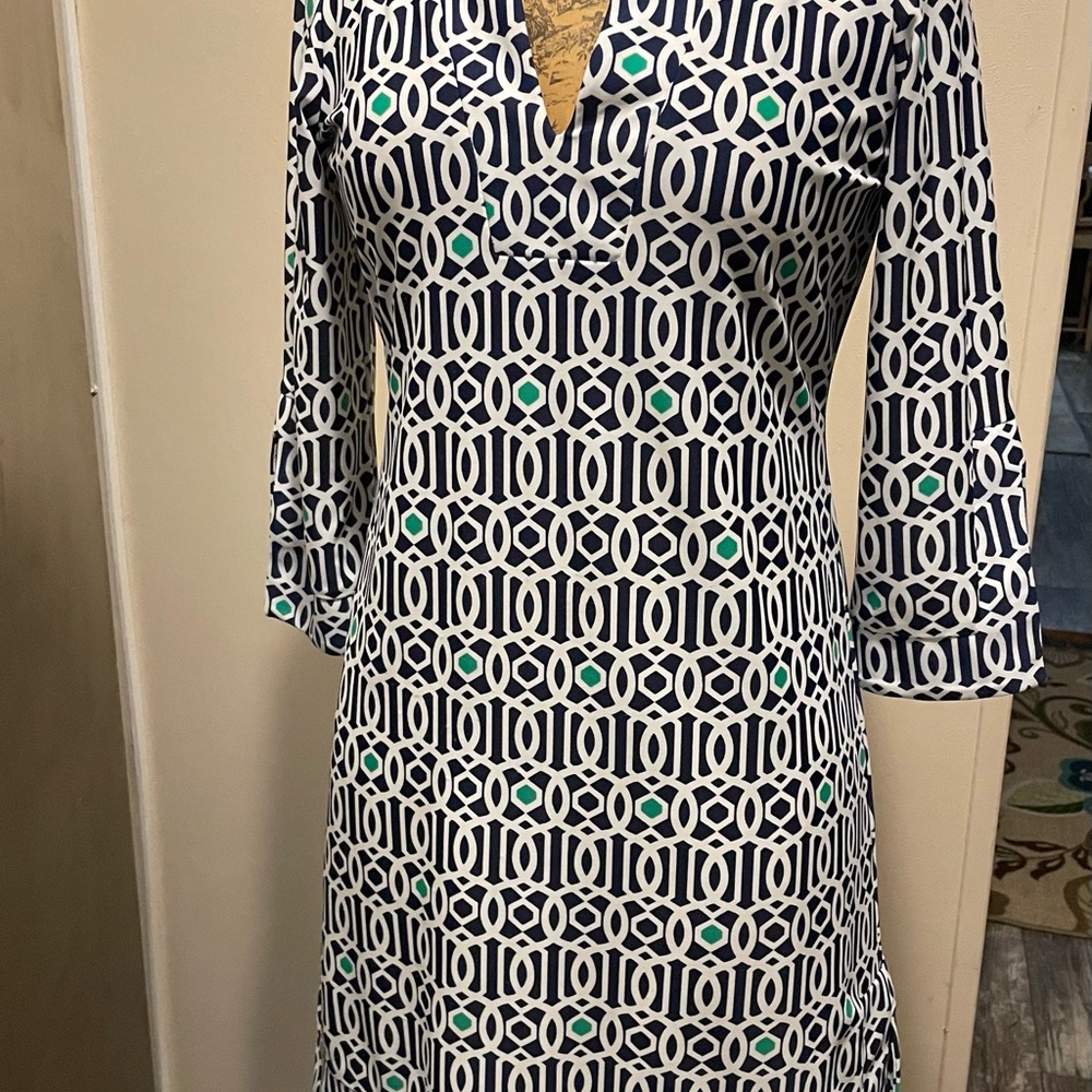 Jude Connally Navy and Green Long Sleeve Dress
